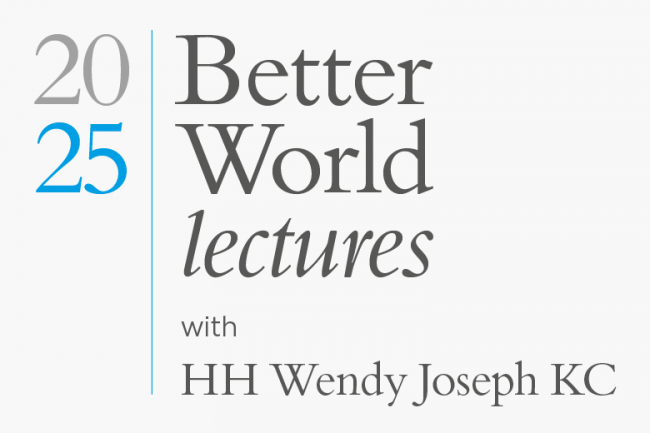 Banner image showing 2025 Better World Lectures with HH Wendy Joseph KC